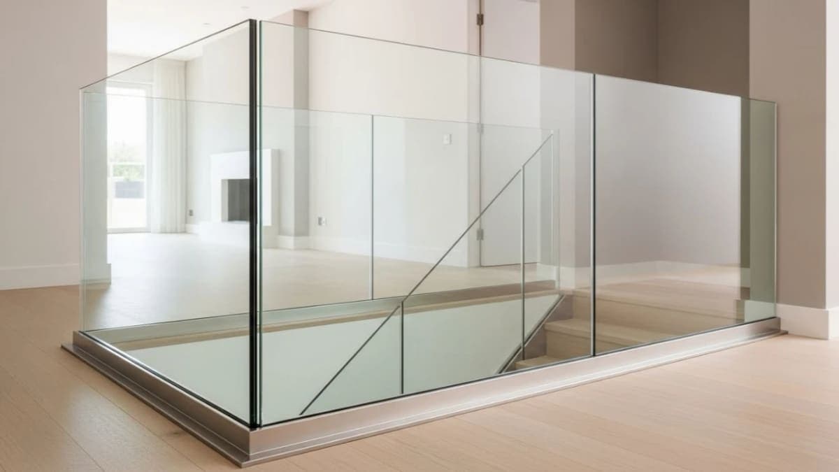 Glass railing set into a continuous base shoe channel