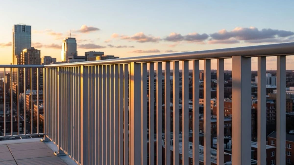 Aluminum railing on a terrace above the city